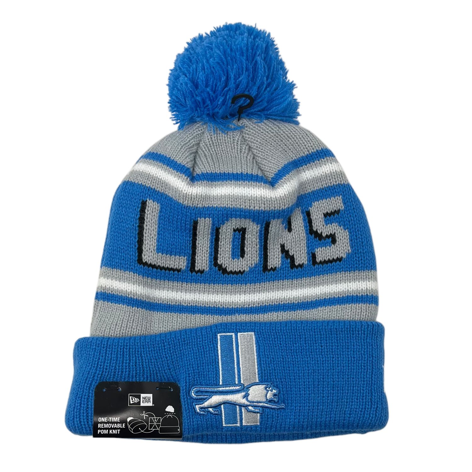 Detroit Lions Men's Historic New Era Cuffed Pom Knit Hat Detroit Lions Men's Historic New Era Cuffed Pom Knit Hat