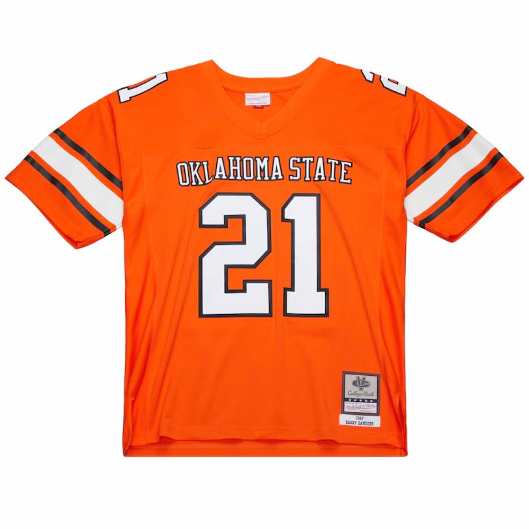 Oklahoma State Cowboys Barry Sanders 1987 Men’s Orange NCAA College Vault Mitchell & Ness Jersey Oklahoma State Cowboys Barry Sanders 1987 Men’s Orange NCAA College Vault Mitchell & Ness Jersey