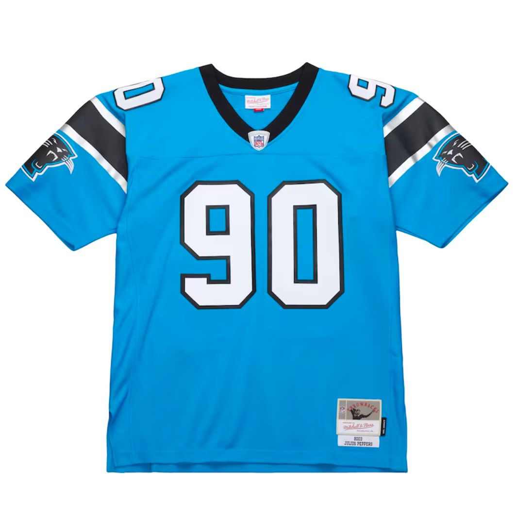 Carolina Panthers Julius Peppers 2003 Blue Mitchell & Ness Men's Legacy Jersey Carolina Panthers Julius Peppers 2003 Blue Mitchell & Ness Men's Legacy Jersey