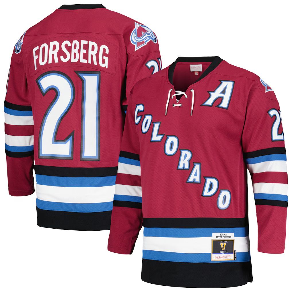 Colorado Avalanche Peter Forsberg 1995-96 Men’s Mitchell & Ness Maroon 2001/02 Alternate Captain Blue Line Player Jersey