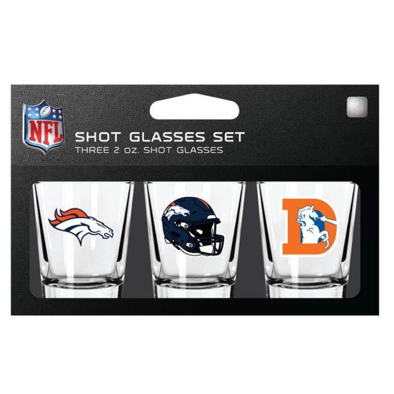 Denver Broncos NFL 3pc 2oz Shot Glass Set Denver Broncos NFL 3pc 2oz Shot Glass Set