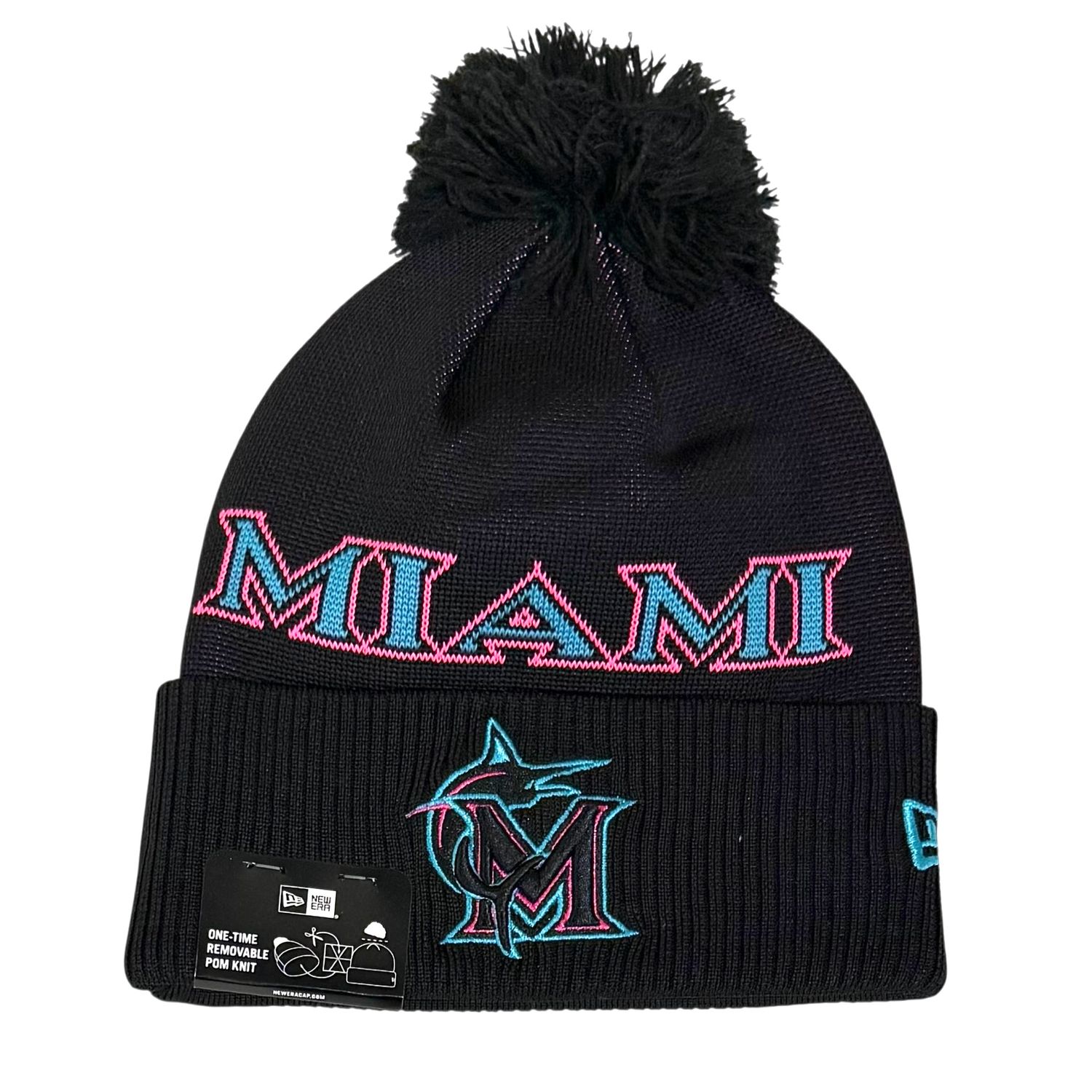 Miami Marlins Men's City Connect New Era Cuffed Pom Knit Hat Miami Marlins Men's City Connect New Era Cuffed Pom Knit Hat