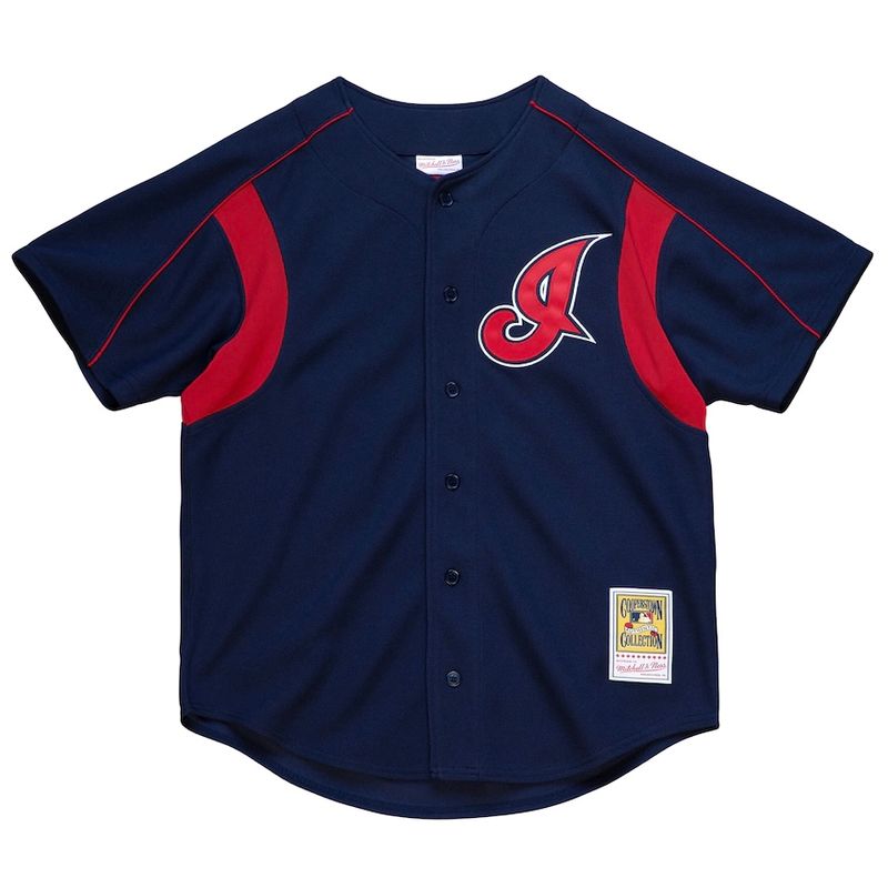 Cleveland Indians Omar Vizquel 2004 Men's Blue Mitchell & Ness Mesh Full Button Up Jersey Cleveland Indians Omar Vizquel 2004 Men's Blue Mitchell & Ness Mesh Full Button Up Jersey