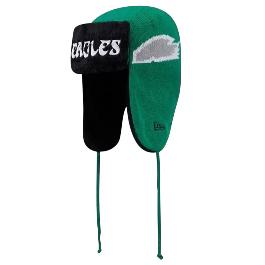 Philadelphia Eagles Men's Kelly Green New Era Helmet Head Trapper Knit Hat Philadelphia Eagles Men's Kelly Green New Era Helmet Head Trapper Knit Hat