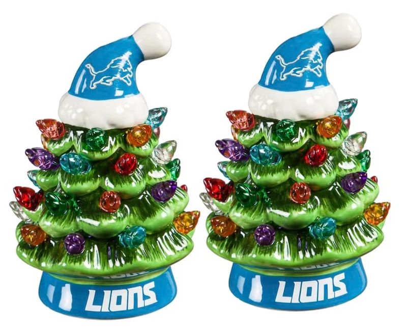 Detroit Lions 4" Ceramic LED Christmas Trees Set of 2