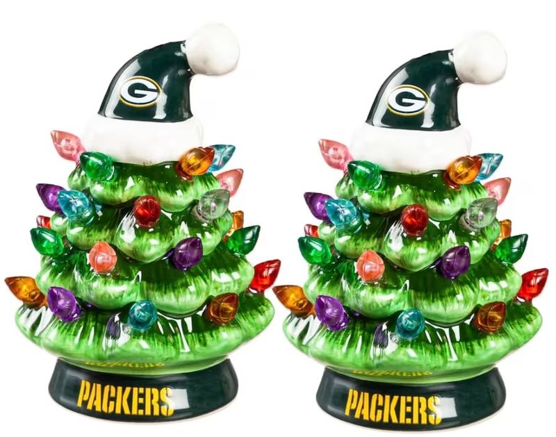 Green Bay Packers 4 Green Bay Packers 4" Ceramic LED Christmas Trees Set of 2