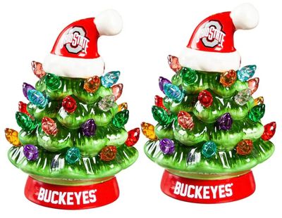 Ohio State Buckeyes 4 Ohio State Buckeyes 4" Ceramic LED Christmas Trees Set of 2