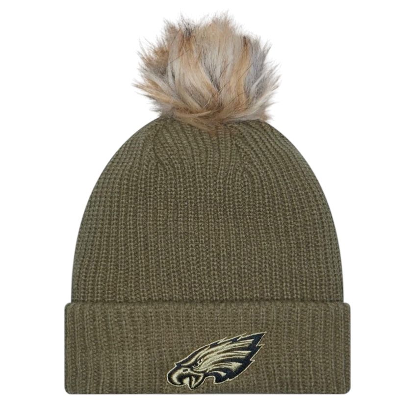 Philadelphia Eagles Women’s Dark Green New Era Salute to Service Cuffed Pom Knit Hat