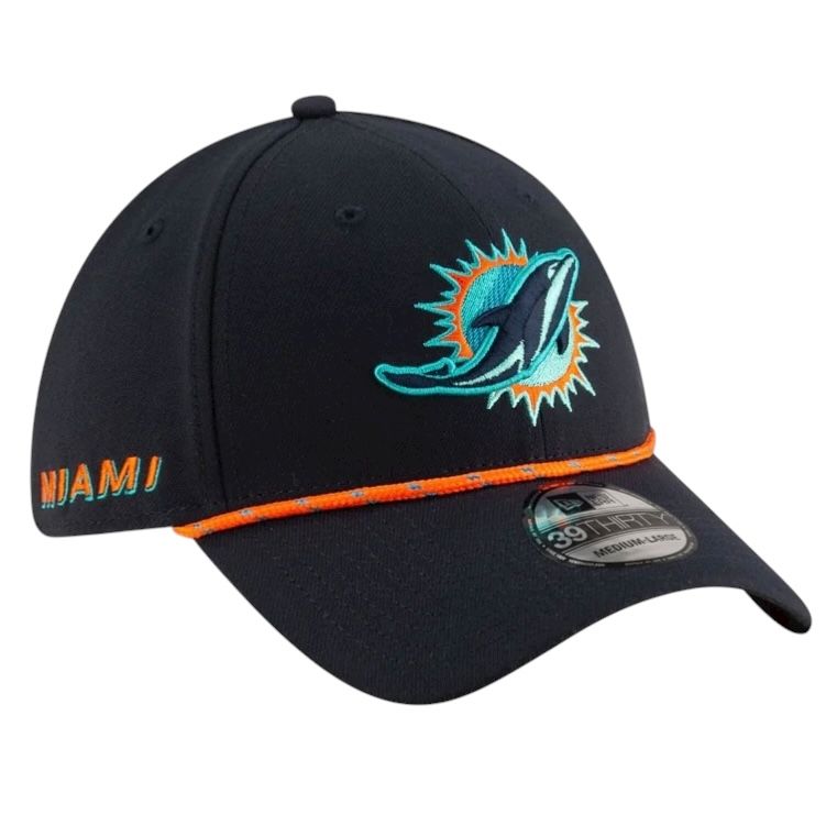 Miami Dolphins Men's Black New Era Rivalries Collection Sideline 39THIRTY Flex Hat