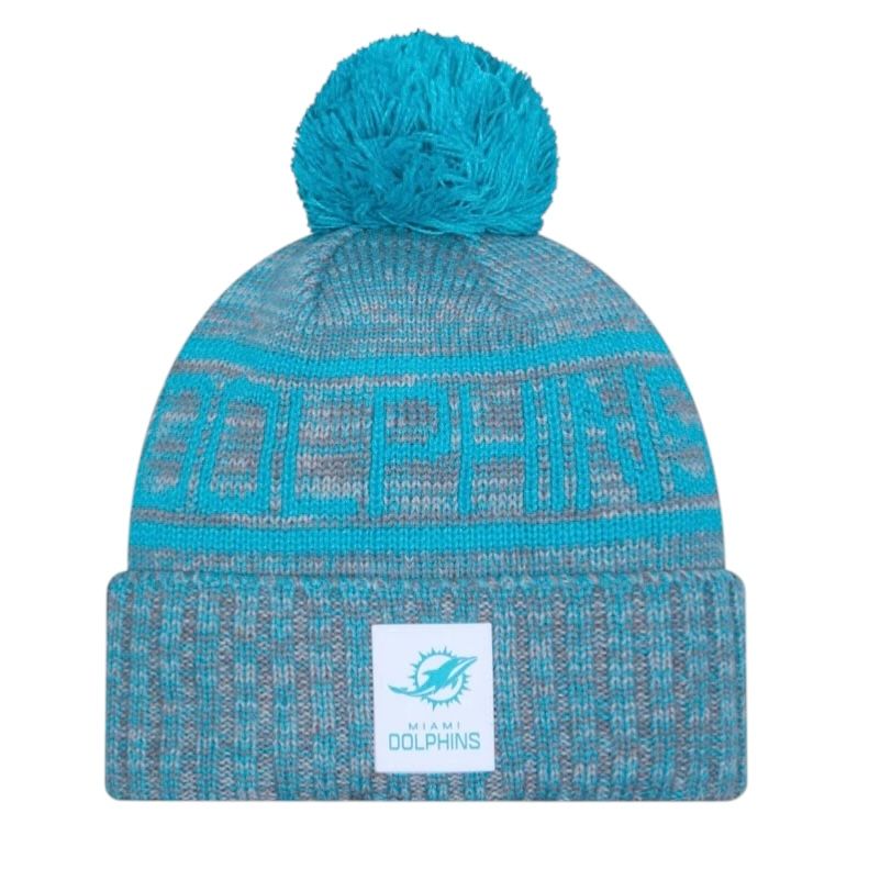 Miami Dolphins Men’s New Era Aqua Sideline Cold Weather Cuffed Knit Pom Hat