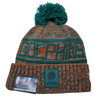 Miami Dolphins Men’s New Era Historic Sideline Cold Weather Cuffed Knit Pom Hat Miami Dolphins Men’s New Era Historic Sideline Cold Weather Cuffed Knit Pom Hat