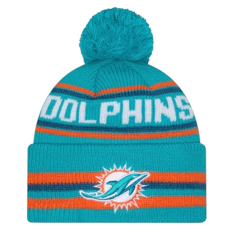 Miami Dolphins Youth Aqua New Era Sideline Cuffed Pom Knit Hat Miami Dolphins Youth Aqua New Era Sideline Cuffed Pom Knit Hat