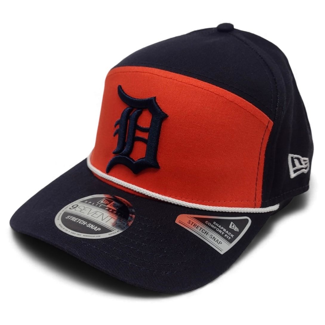 Detroit Tigers Men's Navy Split Panel Rope New Era 9SEVENTY Stretch-Snap Hat