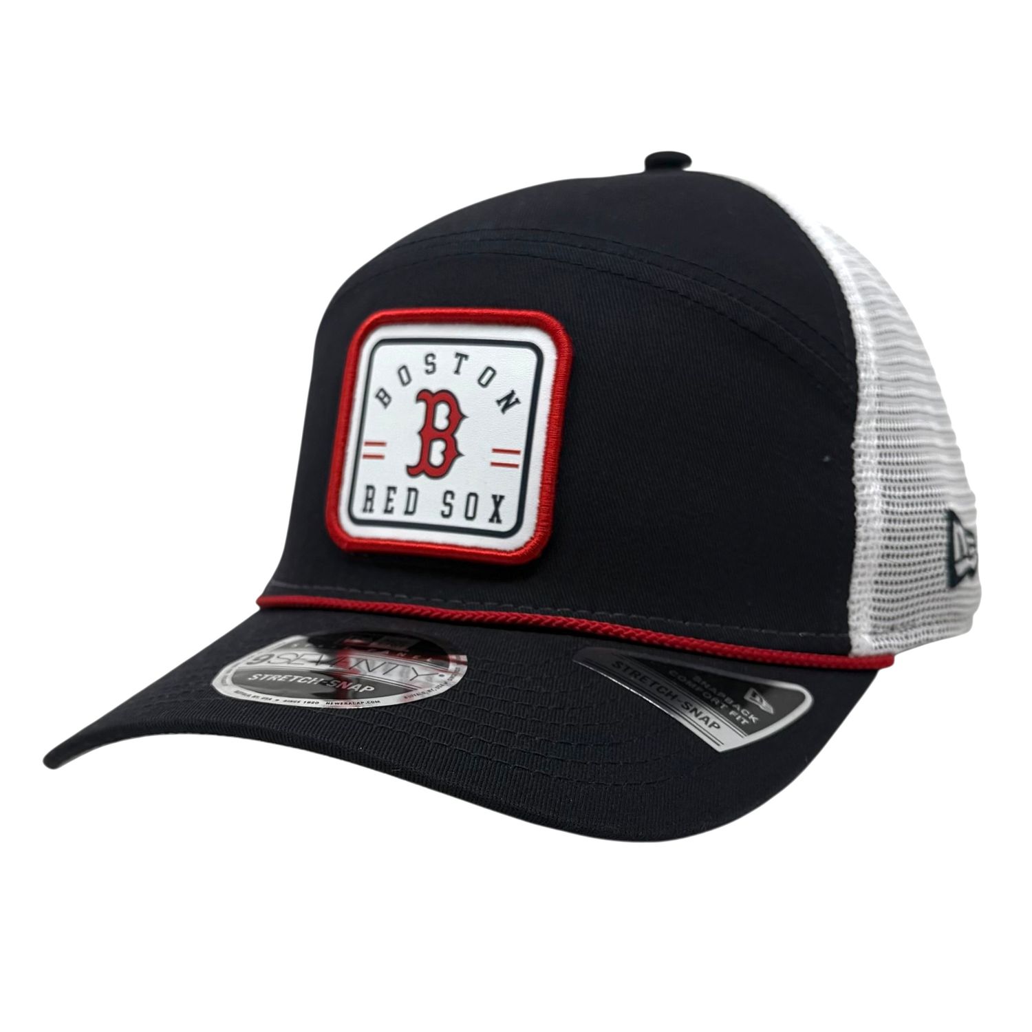 Boston Red Sox Men's Navy Split Panel Rope New Era 9SEVENTY Stretch-Snap Trucker Hat Boston Red Sox Men's Navy Split Panel Rope New Era 9SEVENTY Stretch-Snap Trucker Hat