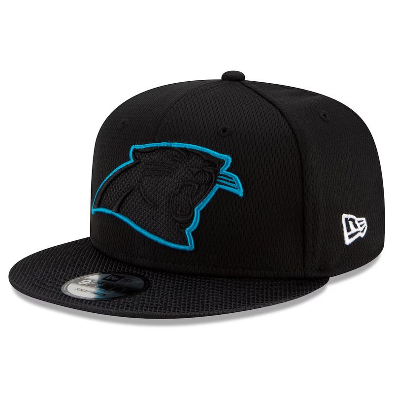 Carolina Panthers Men's New Era Black NFL Road Sideline 9FIFTY Snapback Adjustable Hat