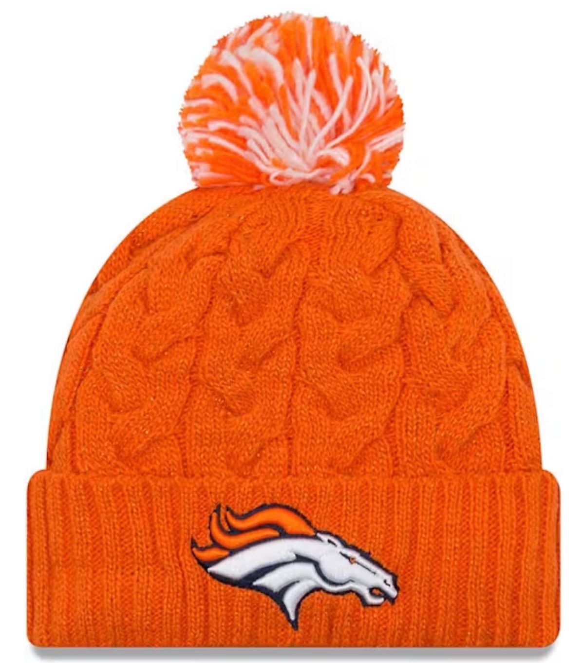 Denver Broncos Women's Orange New Era Cozy Cable Cuffed Knit Pom Hat