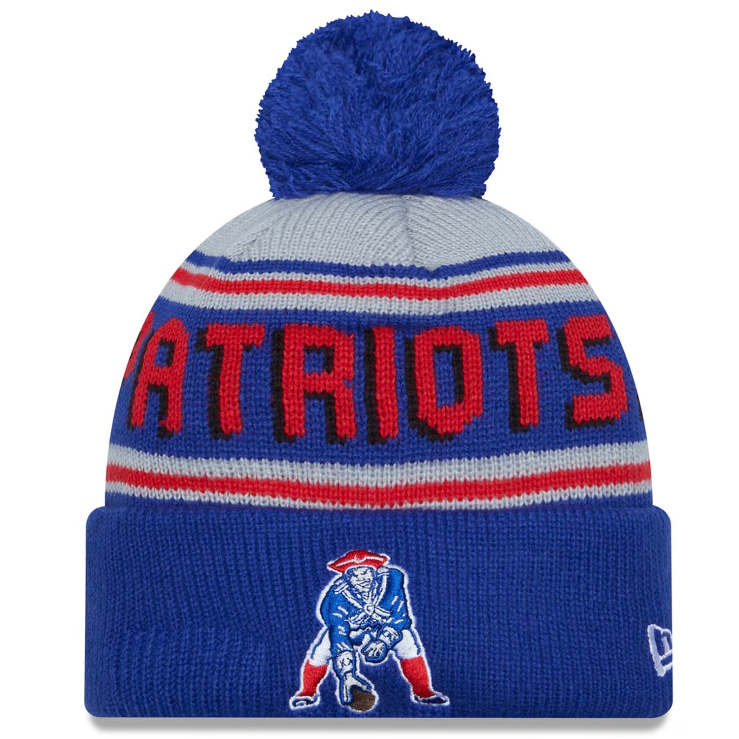 New England Patriots Men’s New Era Wordmark Throwback Cuffed Pom Knit Hat