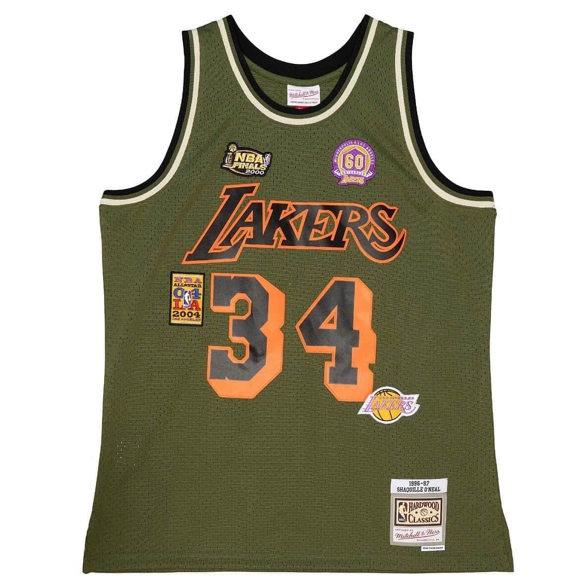 Los Angeles Lakers Shaquille O'Neal 1996-97 Men's Army Green Flight Mitchell & Ness Swingman Jersey