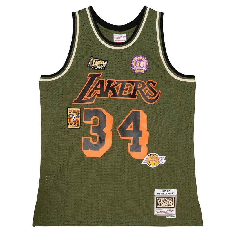 Los Angeles Lakers Shaquille O'Neal 1996-97 Men's Army Green Flight Mitchell & Ness Swingman Jersey