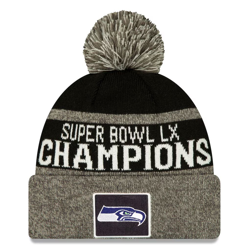 Seattle Seahawks Men’s Black New Era Super Bowl LX Champions Parade Cuffed Pom Knit Hat