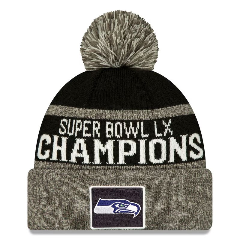 Seattle Seahawks Men’s Black New Era Super Bowl LX Champions Parade Cuffed Pom Knit Hat