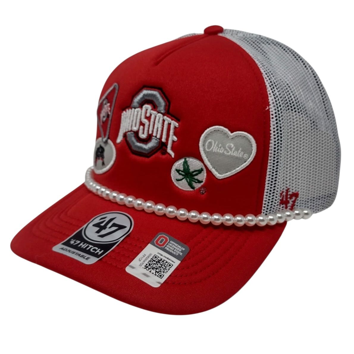 Ohio State Buckeyes Men’s Red Rope Ball Design 47 Hitch Trucker Adjustable Hat