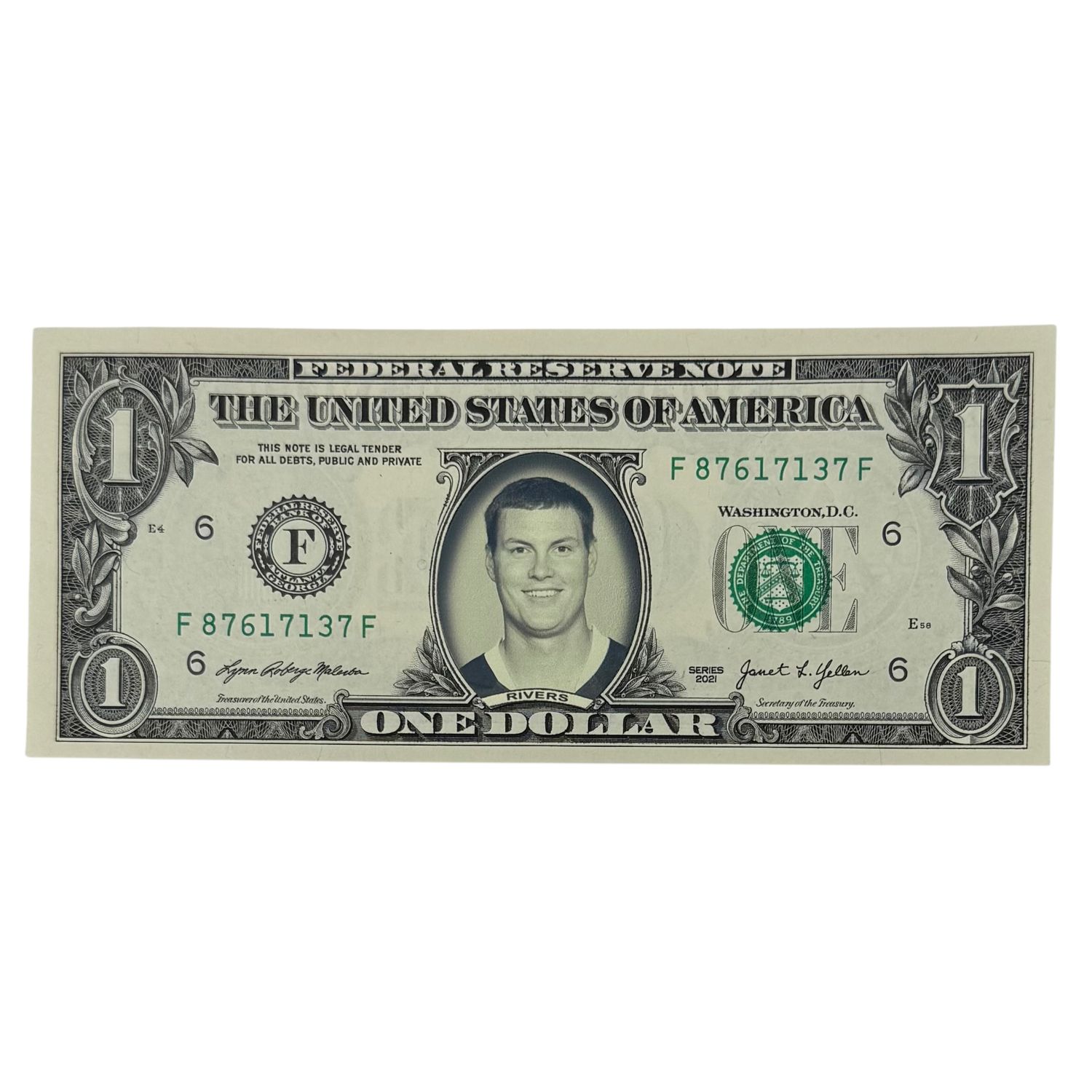 Philip Rivers Famous Face Dollar Bill