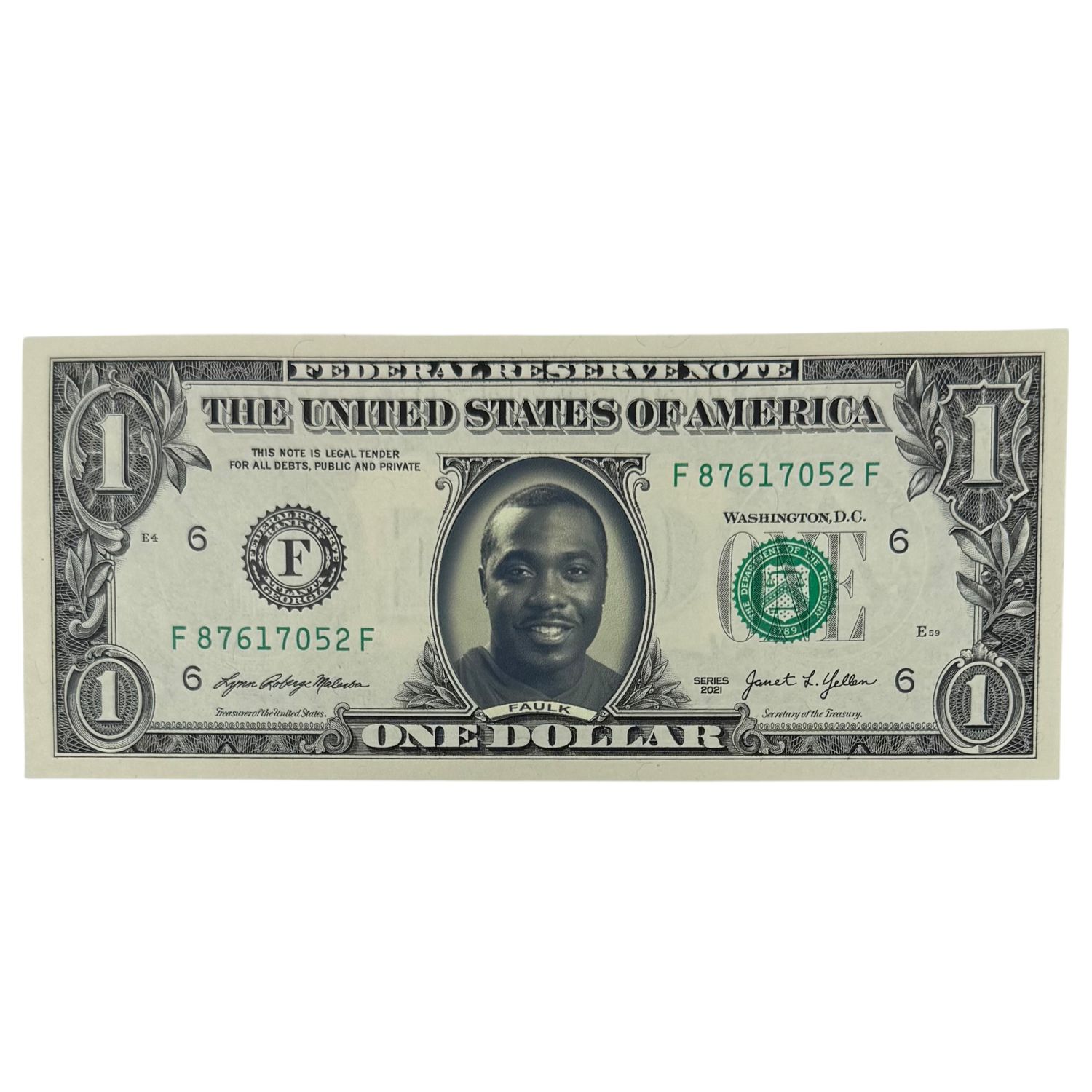 Marshall Faulk Famous Face Dollar Bill
