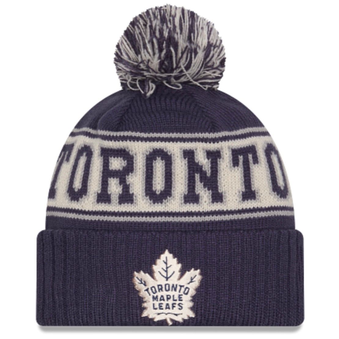 Toronto Maple Leafs Men's Vintage New Era Cuffed Pom Knit Hat Toronto Maple Leafs Men's Vintage New Era Cuffed Pom Knit Hat