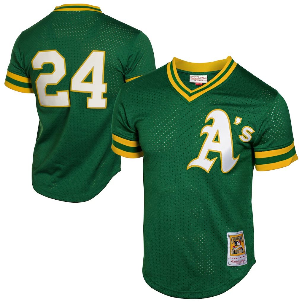 Athletics Rickey Henderson 1991 Men's Green Mitchell & Ness Mesh Jersey
