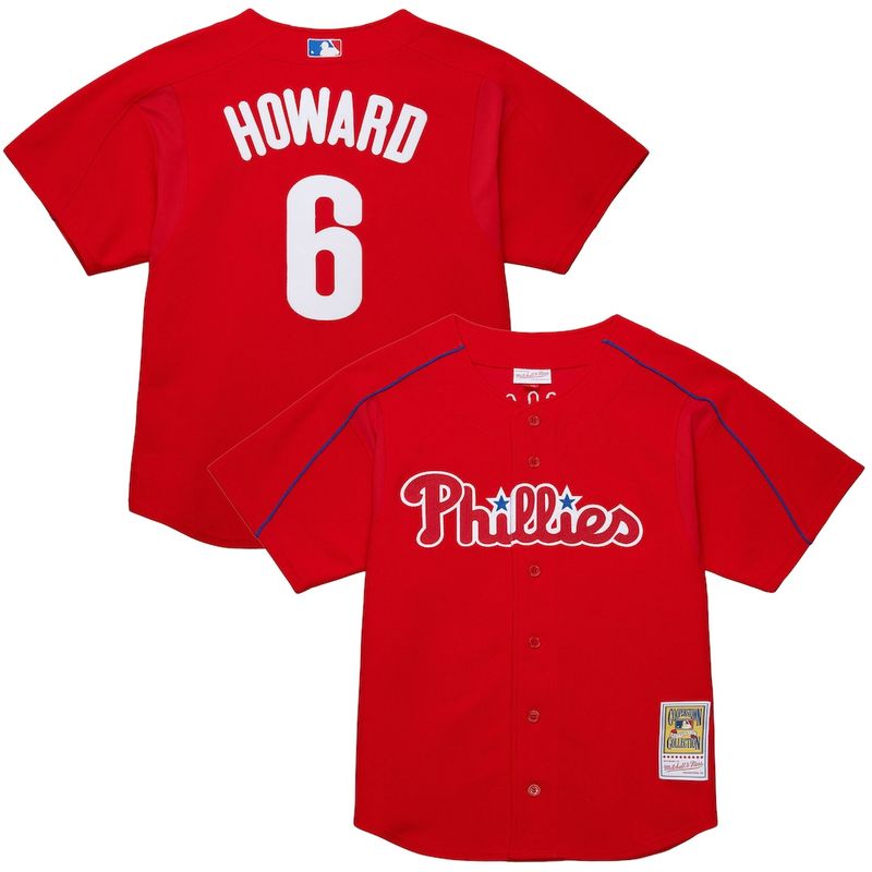 Philadelphia Phillies Ryan Howard 2005 Men’s Red Full Button Up Mitchell & Ness Mesh Jersey
