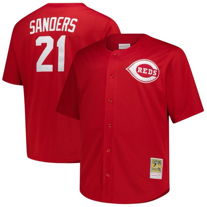 Cincinnati Reds Deion Sanders 1997 Men’s Red Full Button Up Mitchell & Ness Mesh Jersey