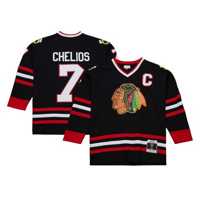 Chicago Blackhawks Chris Chelios 1997-98 Men’s Black Mitchell & Ness Blue Line Player Jersey Chicago Blackhawks Chris Chelios 1997-98 Men’s Black Mitchell & Ness Blue Line Player Jersey