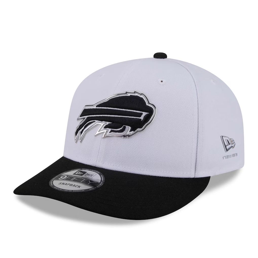 Buffalo Bills Men’s New Era White/Black 2026 NFL Draft On Stage Pre-Curved 9FIFTY Snapback Hat