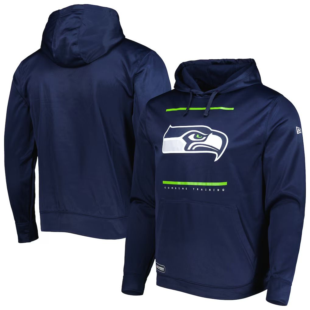 Seattle Seahawks Men’s Navy New Era Split Defense Combine Training Hoodie
