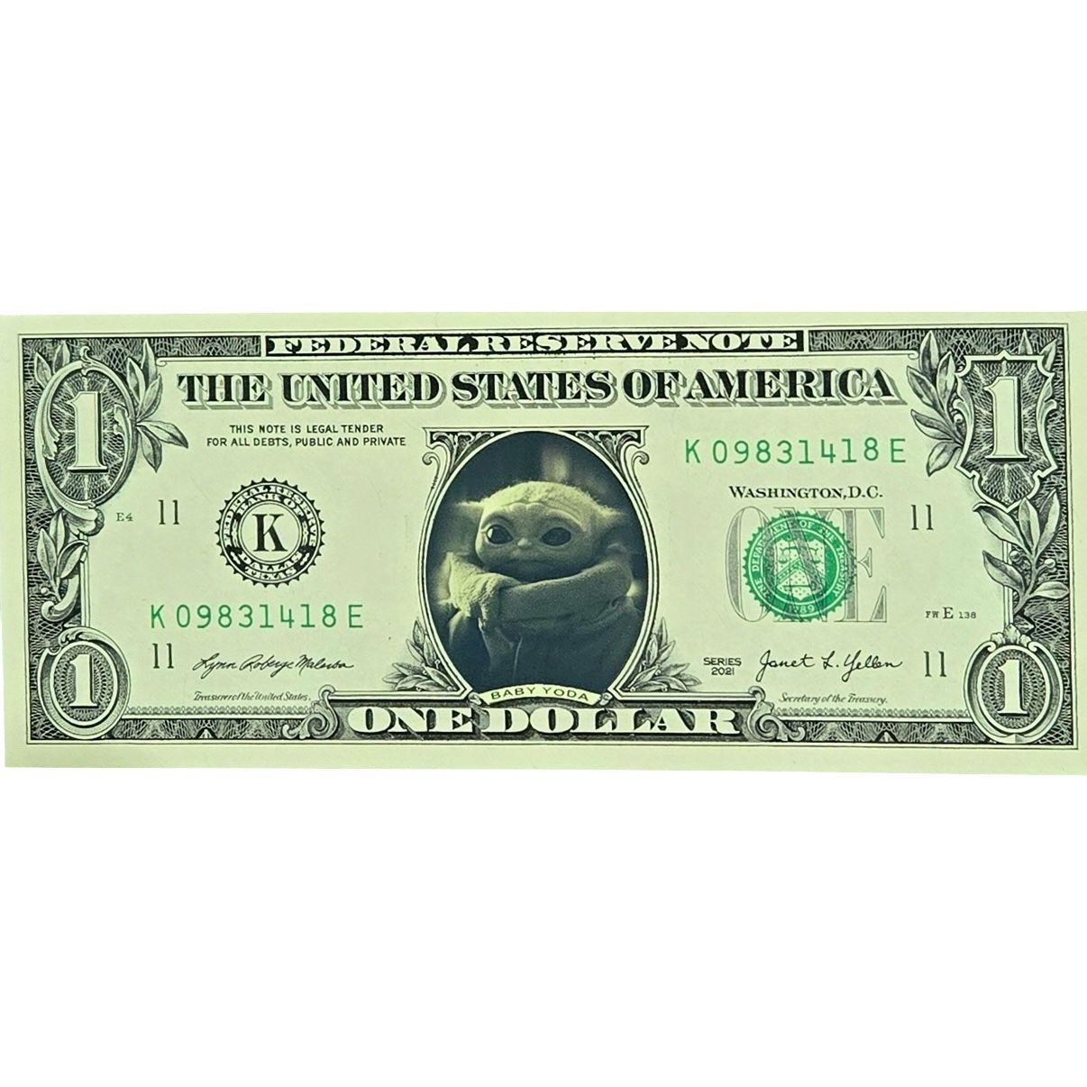 Grogu Baby Yoda Famous Face Dollar Bill