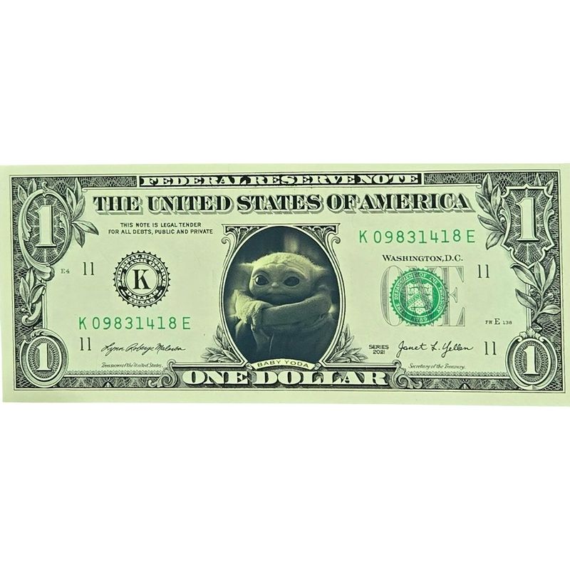 Grogu Baby Yoda Famous Face Dollar Bill Grogu Baby Yoda Famous Face Dollar Bill