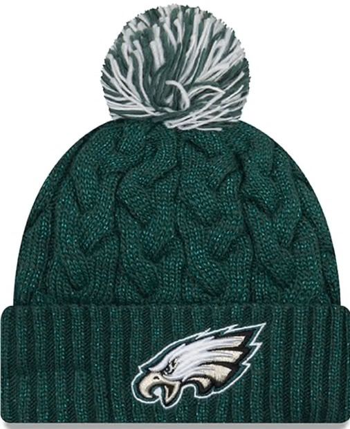 Philadelphia Eagles Women's New Era Cozy Cable Cuffed Knit Pom Hat Philadelphia Eagles Women's New Era Cozy Cable Cuffed Knit Pom Hat