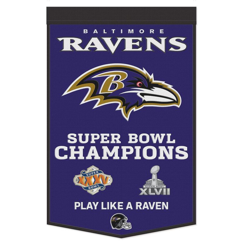 Baltimore Ravens Super Bowl Champions 24 x 38 Wool Banner Baltimore Ravens Super Bowl Champions 24 x 38 Wool Banner