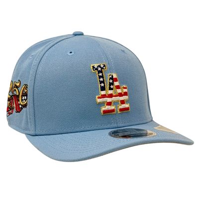 Los Angeles Dodgers Men's Sky Blue USA Logo 250th Anniversary Patch New Era 9SEVENTY Stretch-Snap Hat Los Angeles Dodgers Men's Sky Blue USA Logo 250th Anniversary Patch New Era 9SEVENTY Stretch-Snap Hat