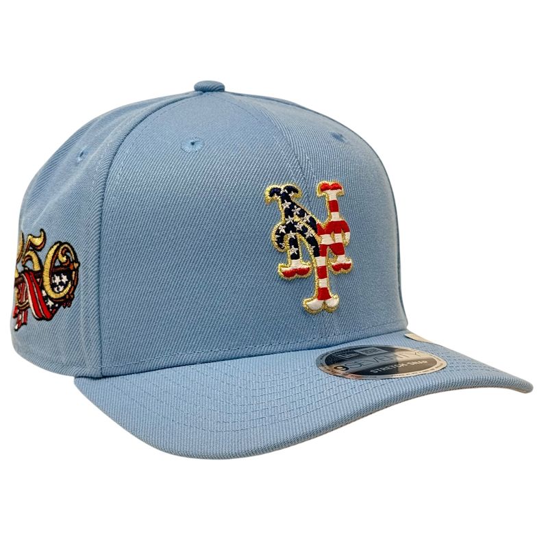 New York Mets Men's Sky Blue USA Logo 250th Anniversary Patch New Era 9SEVENTY Stretch-Snap Hat New York Mets Men's Sky Blue USA Logo 250th Anniversary Patch New Era 9SEVENTY Stretch-Snap Hat