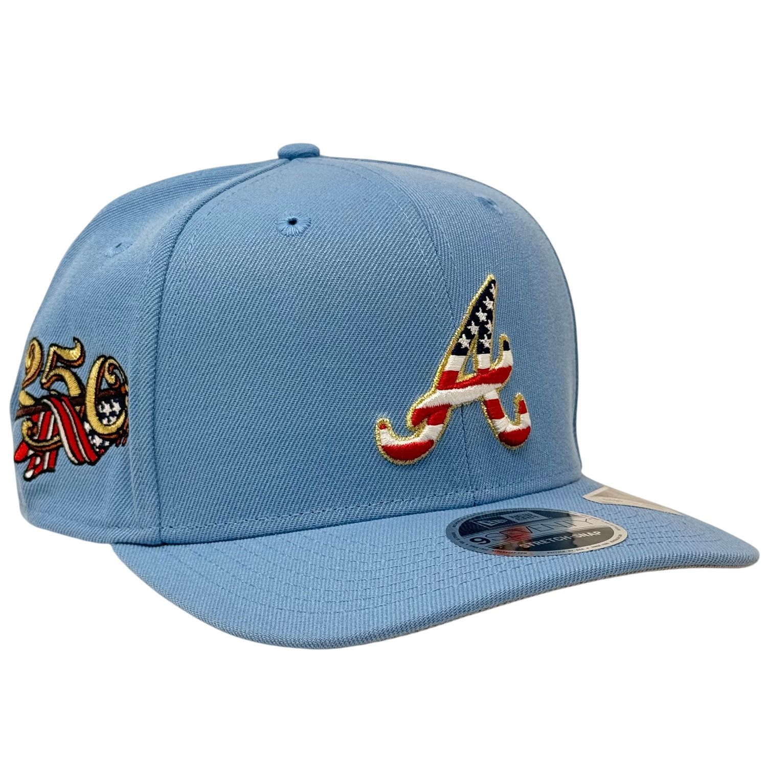 Atlanta Braves Men's Sky Blue USA Logo 250th Anniversary Patch New Era 9SEVENTY Stretch-Snap Hat
