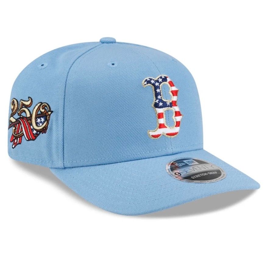 Boston Red Sox Men's Sky Blue USA Logo 250th Anniversary Patch New Era 9SEVENTY Stretch-Snap Hat Boston Red Sox Men's Sky Blue USA Logo 250th Anniversary Patch New Era 9SEVENTY Stretch-Snap Hat