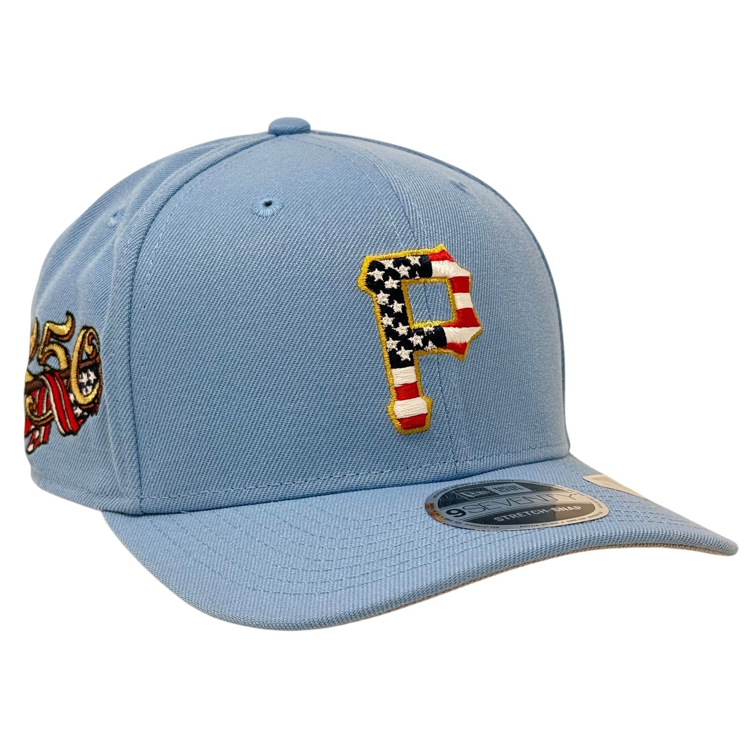 Pittsburgh Pirates Men's Sky Blue USA Logo 250th Anniversary Patch New Era 9SEVENTY Stretch-Snap Hat Pittsburgh Pirates Men's Sky Blue USA Logo 250th Anniversary Patch New Era 9SEVENTY Stretch-Snap Hat