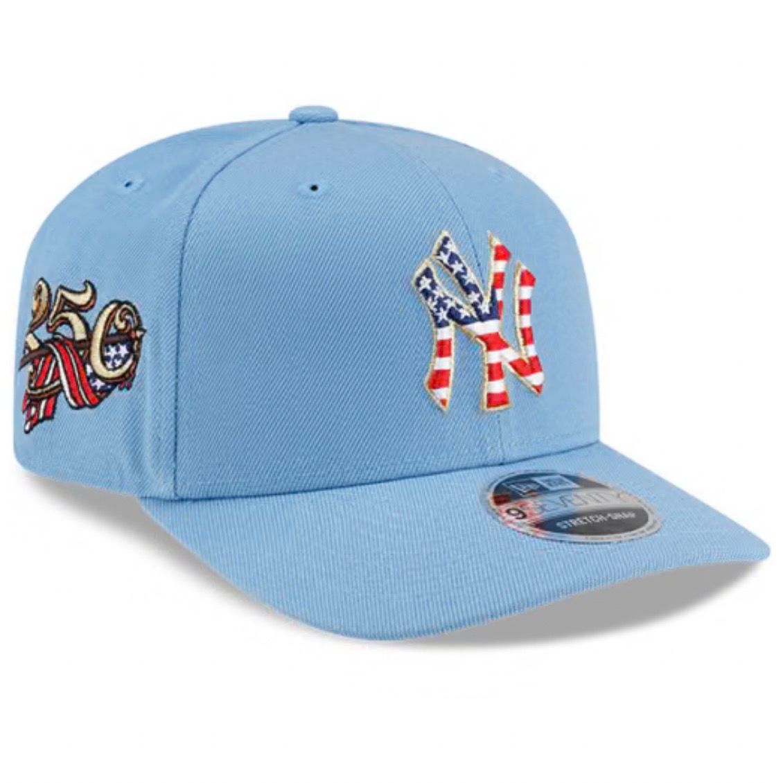 New York Yankees Men's Sky Blue USA Logo 250th Anniversary Patch New Era 9SEVENTY Stretch-Snap Hat New York Yankees Men's Sky Blue USA Logo 250th Anniversary Patch New Era 9SEVENTY Stretch-Snap Hat