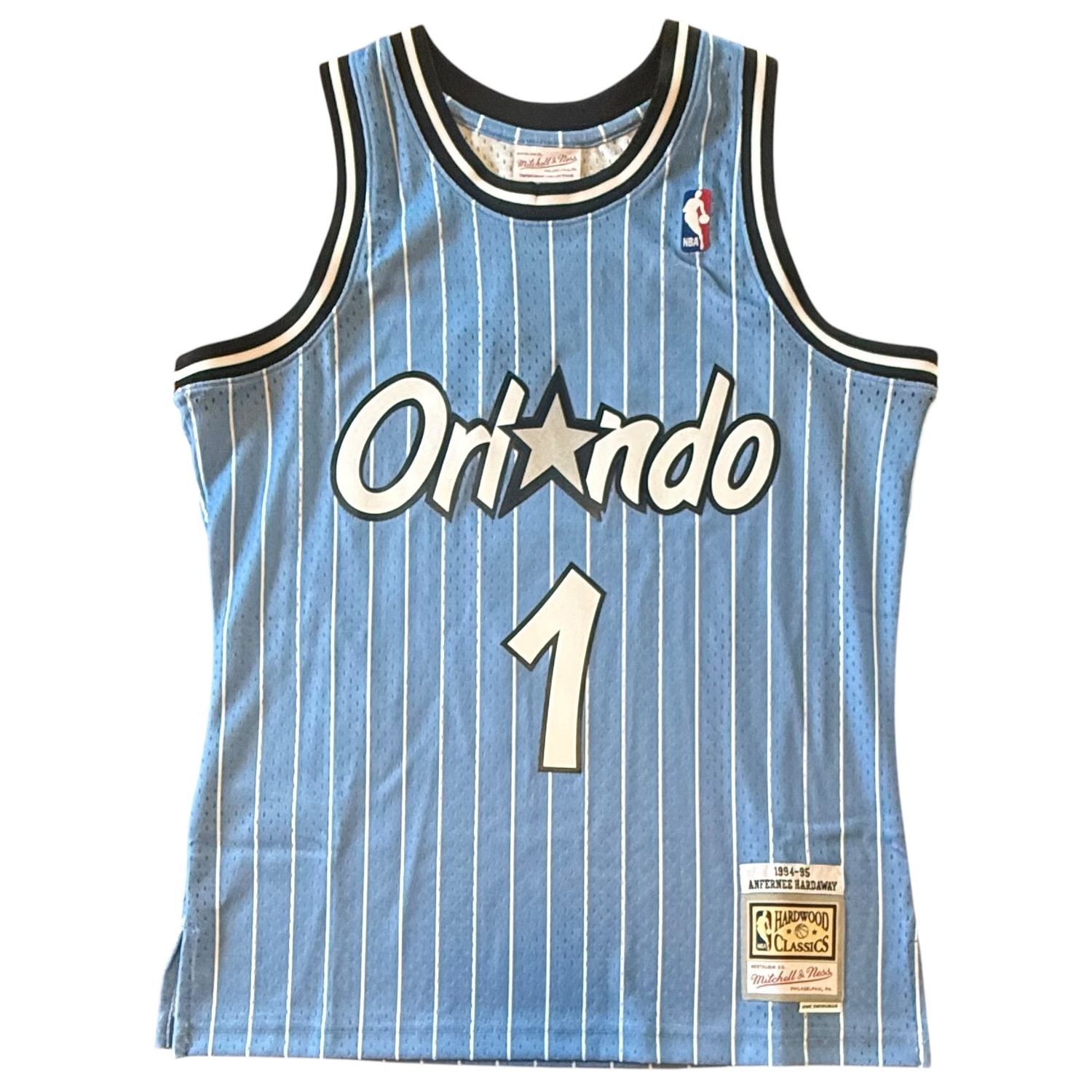 Orlando Magic Anfernee Hardaway 1993-94 Men's Baby Blue / White Pinstripe Mitchell & Ness Swingman Jersey Orlando Magic Anfernee Hardaway 1993-94 Men's Baby Blue / White Pinstripe Mitchell & Ness Swingman Jersey