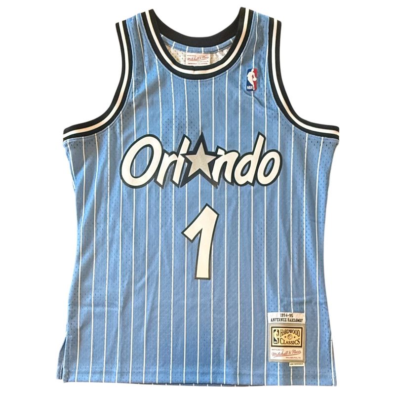 Orlando Magic Anfernee Hardaway 1993-94 Men's Baby Blue / White Pinstripe Mitchell & Ness Swingman Jersey
