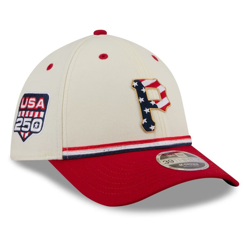 Pittsburgh Pirates Men’s Cream New Era USA 250 4th of July 39THIRTY M-Crown Flex Hat