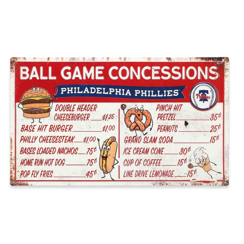 Philadelphia Phillies Vintage Baseball Concession Metal Sign Panel