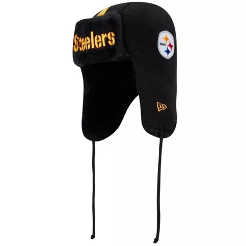 Pittsburgh Steelers Men's Black New Era Helmet Head Trapper Knit Hat Pittsburgh Steelers Men's Black New Era Helmet Head Trapper Knit Hat